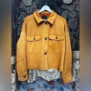 Bagatelle Collection golden mustard seed faux suede cropped jacket, brand new